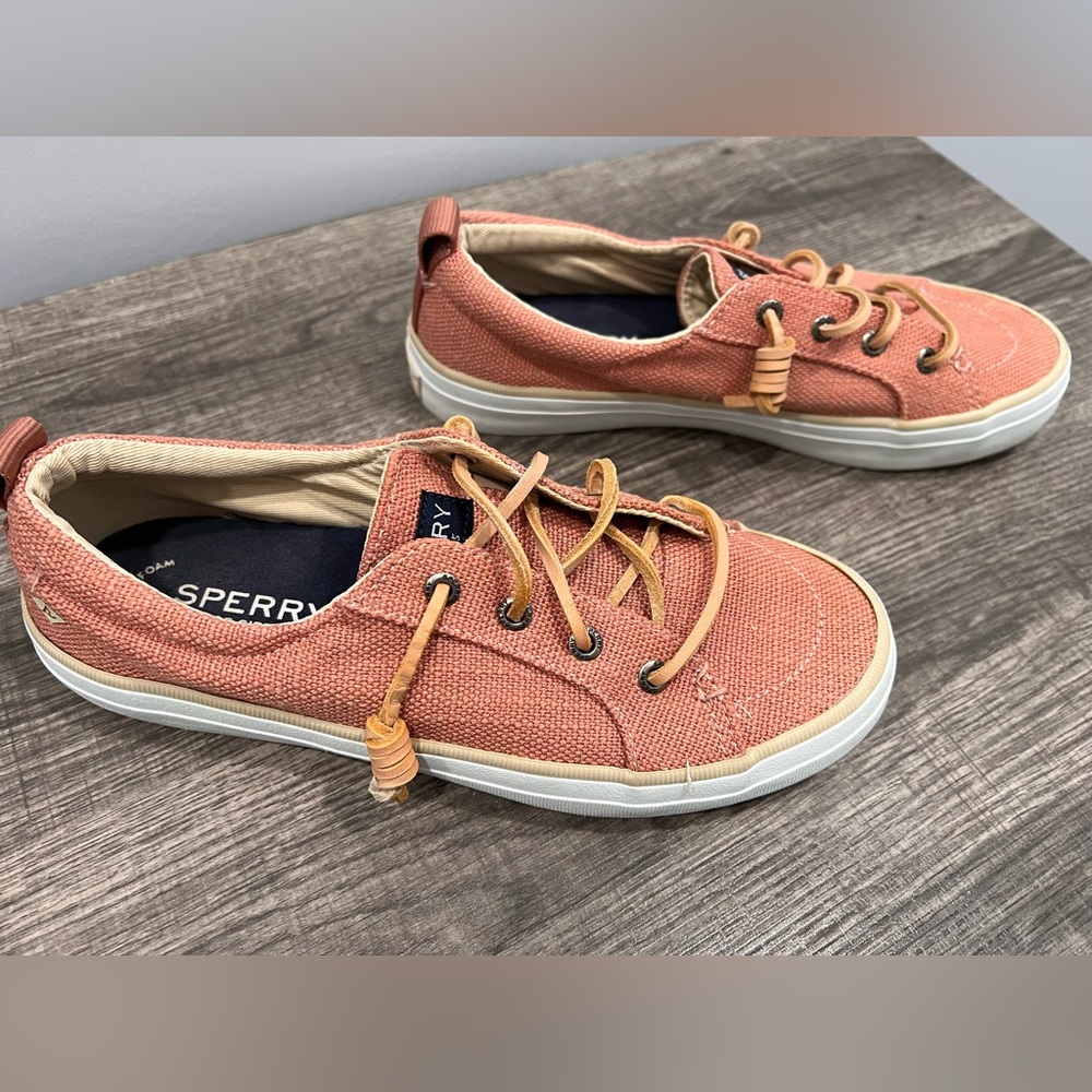 Sperry Coral Canvas Boat Shoes with Tan Laces - Picture 2 of 8